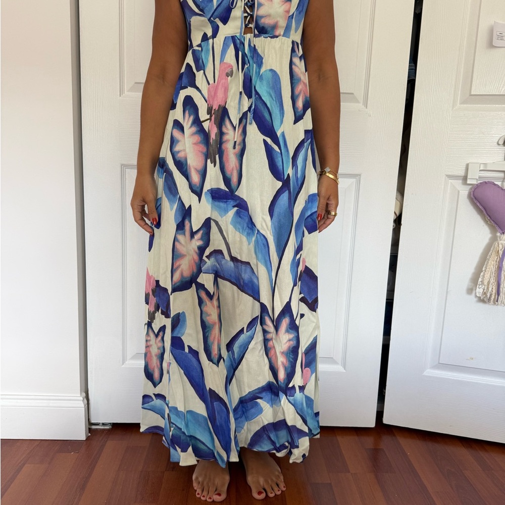 FARM Rio Tropical Leaf Maxi Dress in Blue and Pink - Picture 7 of 8
